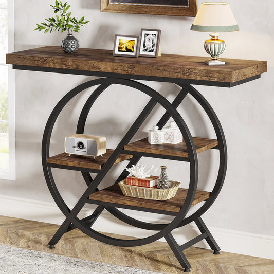 Console Table, 39-Inch Entryway or Sofa Table with Thickened Tabletop, 4- Tier shelves