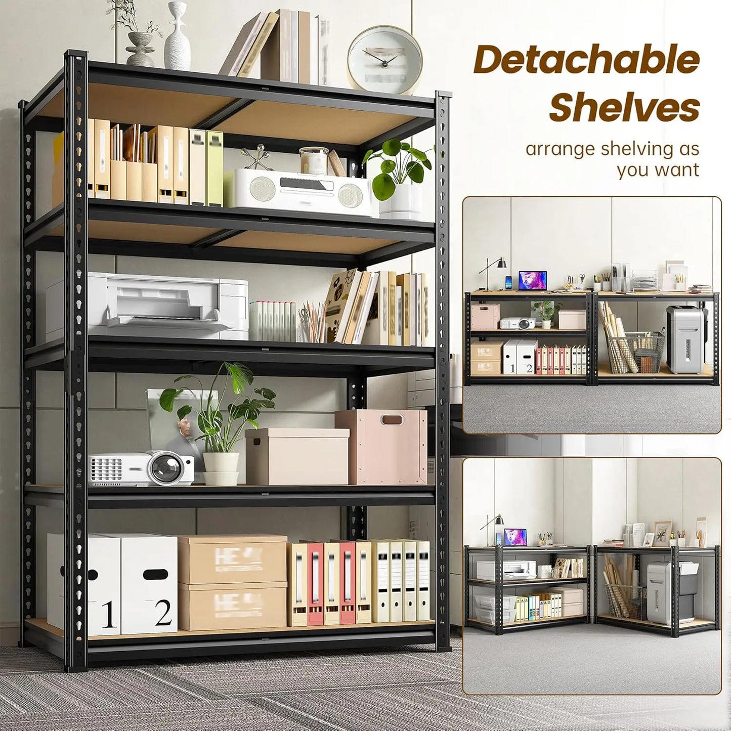 5-Tier Metal Storage Shelves, Adjustable, Capacity for Kitchen And Pantry Organization