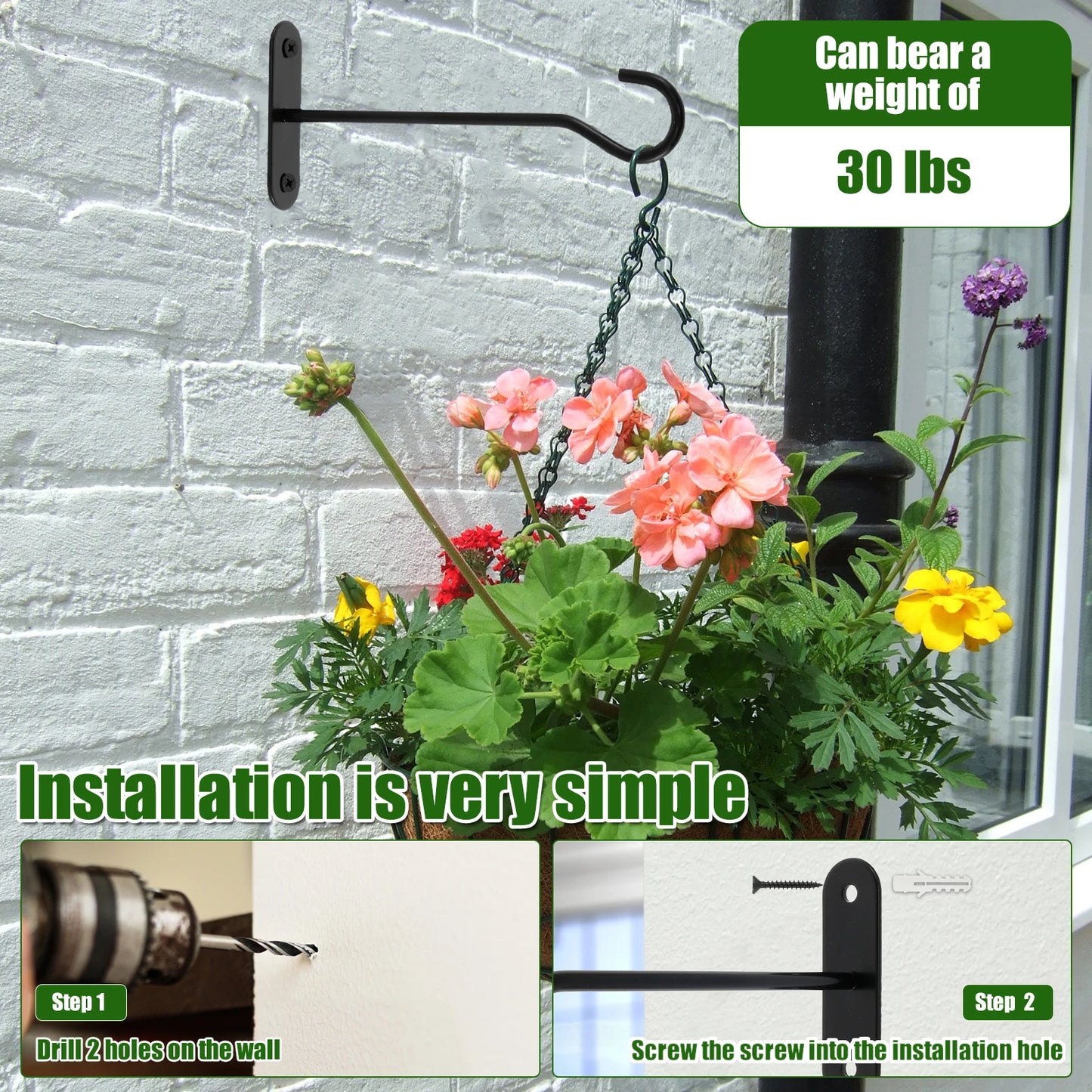 4Pcs Metal Plant Hooks Wall-Mounted  For Hanging Baskets, Bird Feeders and Lanterns