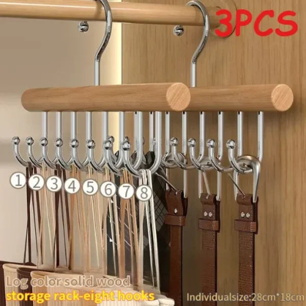 Multi-Functional Solid Wood Hanger Featuring 8 Hooks, Perfect for Apartments and Bedrooms Without Crowding