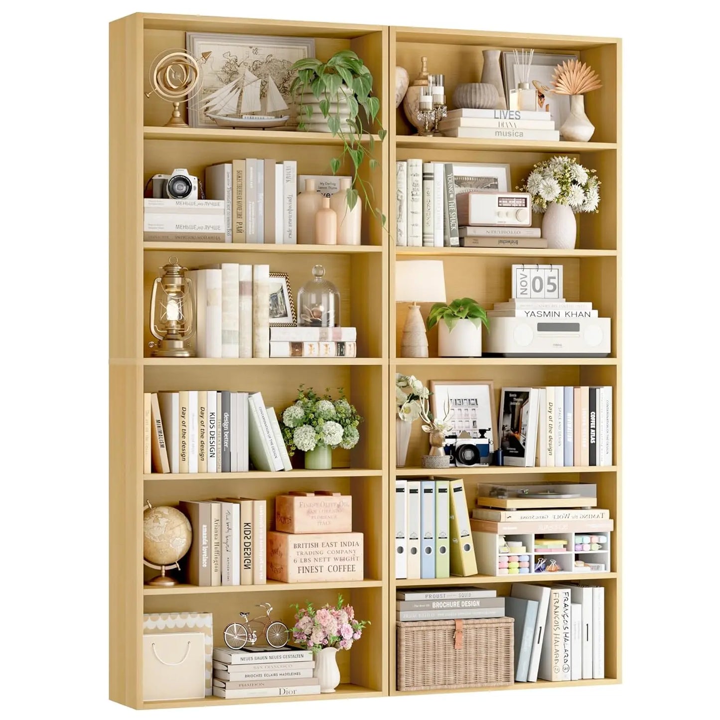 6-Tier Freestanding Open Bookcase Set | 2-Pack Tall Display Storage Shelves