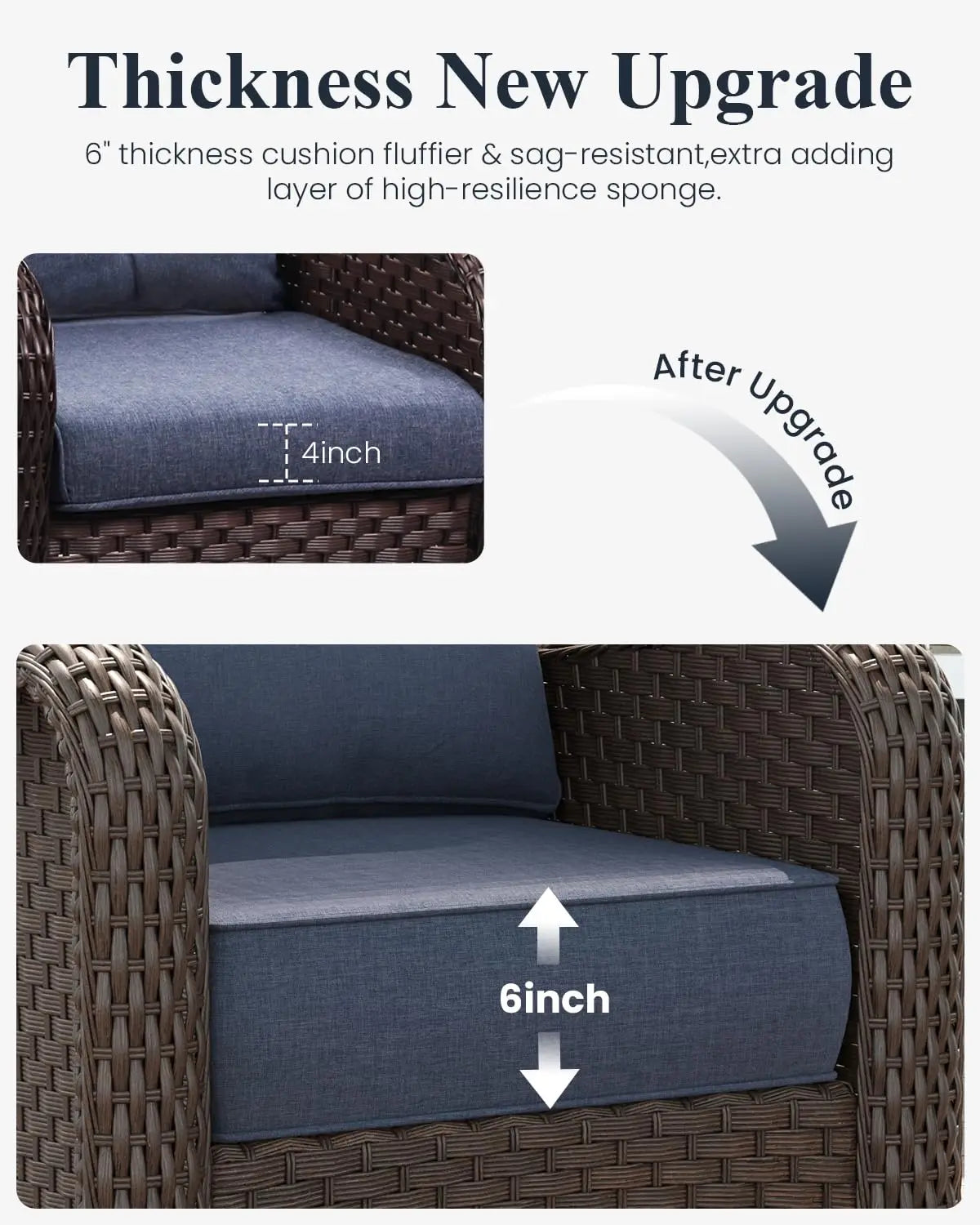 5‑Piece Patio Furniture Set – Wicker Swivel Rockers with High Backs, 6" Cushions & Fire Pit Table