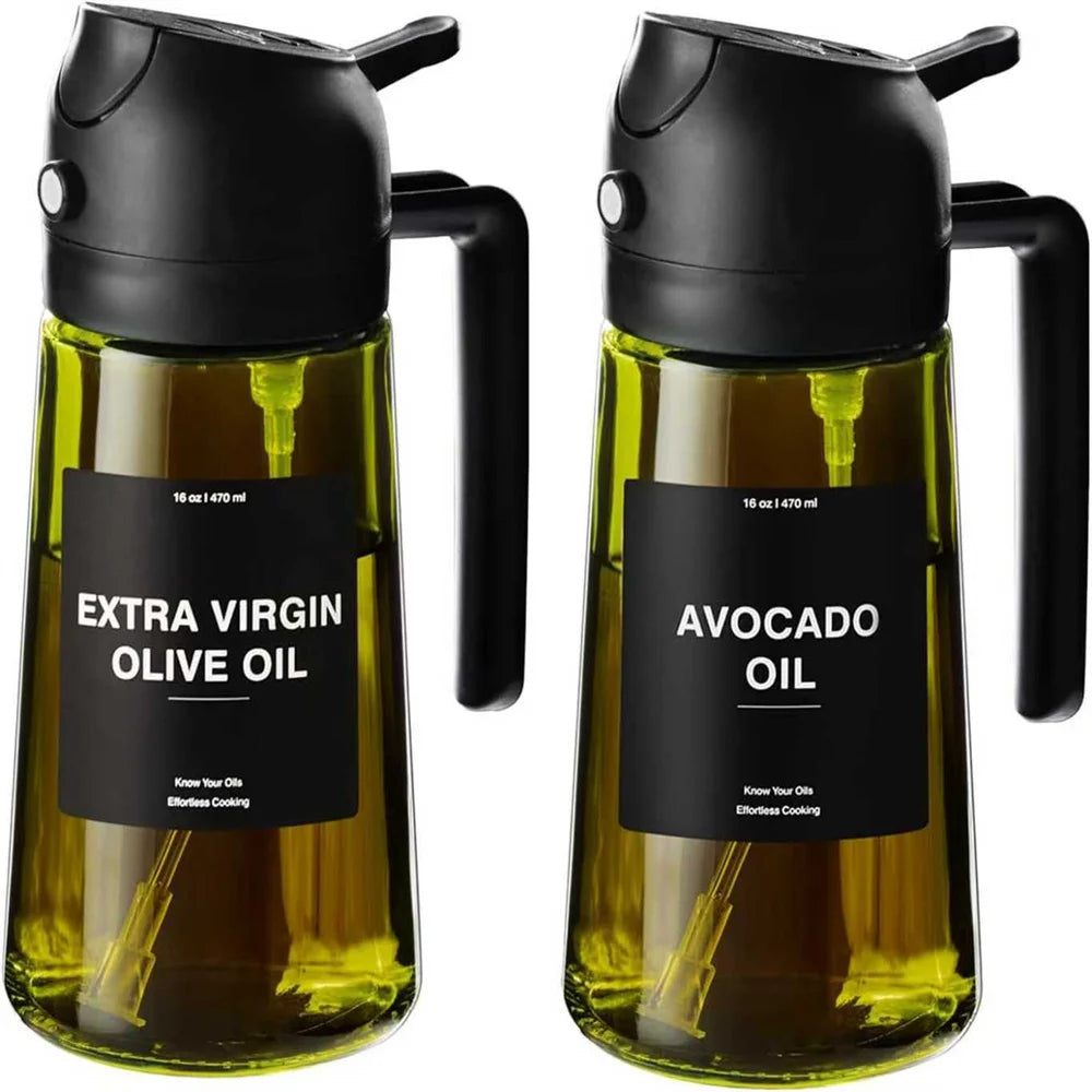 470ml Oil Sprayer for Cooking, 2-in-1 Olive Oil Dispenser and Oil Spray Bottle, Oil Spray with Stickers