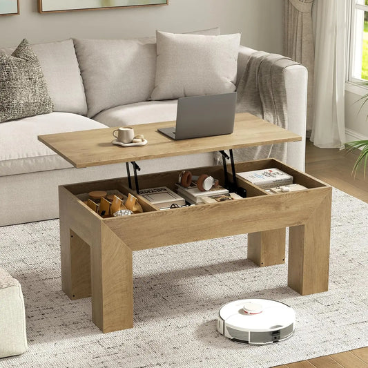 41" Lift Top Coffee Table, Wooden Rectangle with Hidden Storage