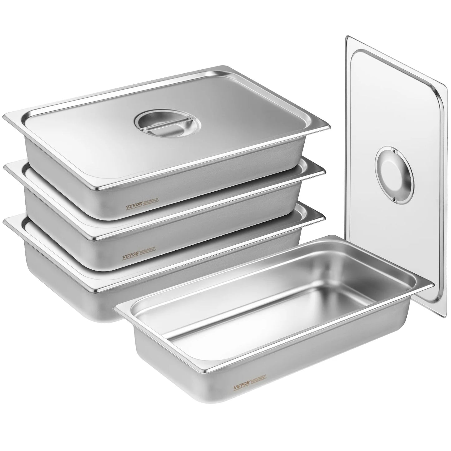 Stainless Steel Hotel Pans – 4‑Pack Full‑Size Anti‑Jam Steam Table Pans with Lids