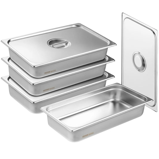 Stainless Steel Hotel Pans – 4‑Pack Full‑Size Anti‑Jam Steam Table Pans with Lids