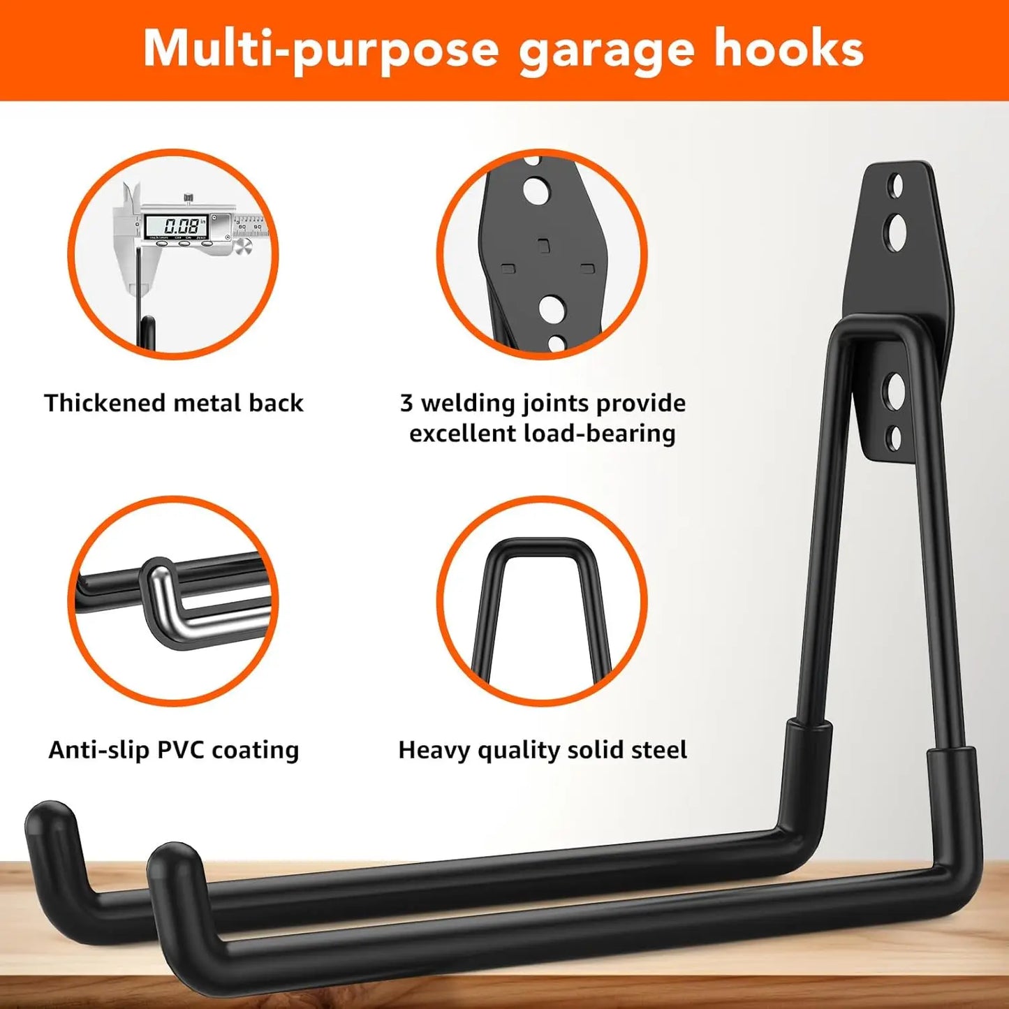 32 Pack Garage Hooks with Anti-Slip Coating Heavy Duty Wall Mount