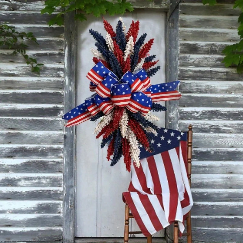 Patriotic Wreath for Front Door 4th of July Wreath White Independence Day Blue Red Wreath for Memorial or Independence Day