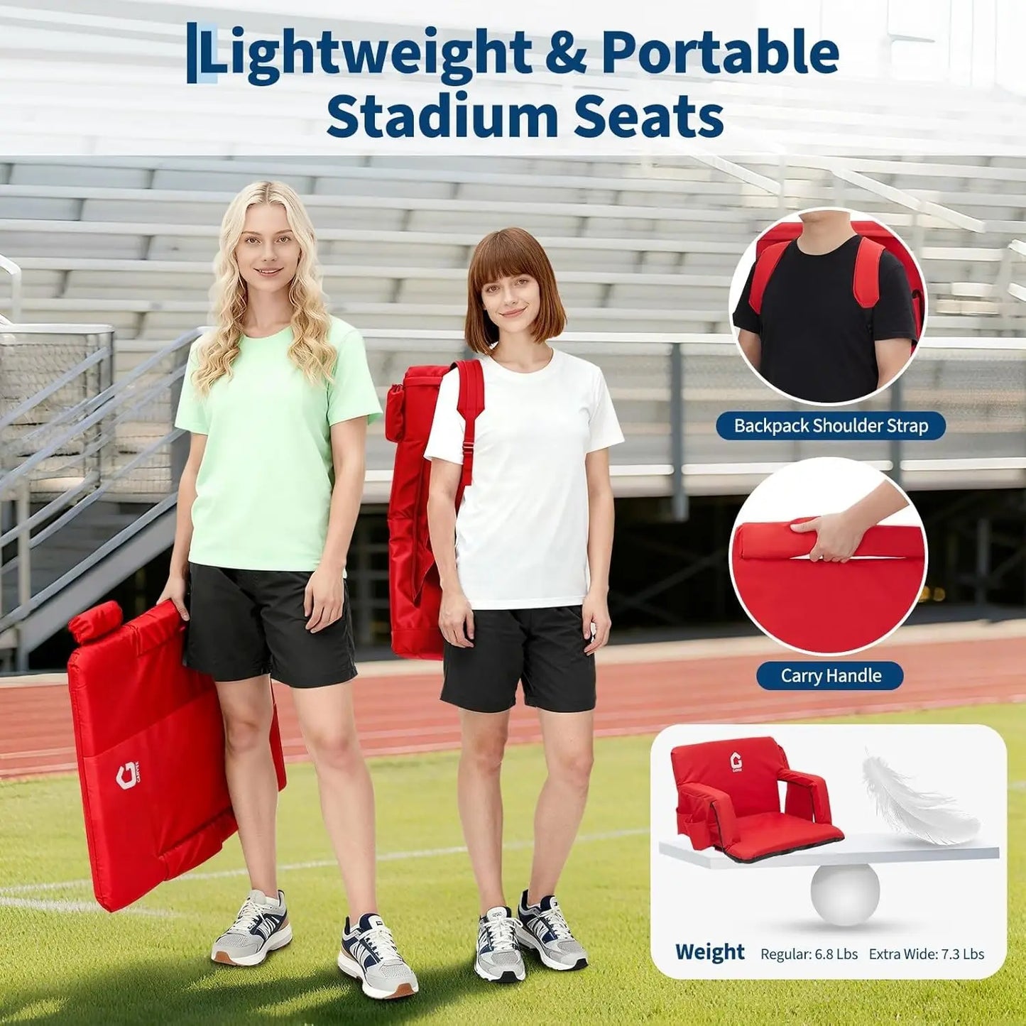 2 Pcs Portable Reclining Stadium Seat Chair with Padded Backrest & Adjustable Armrests