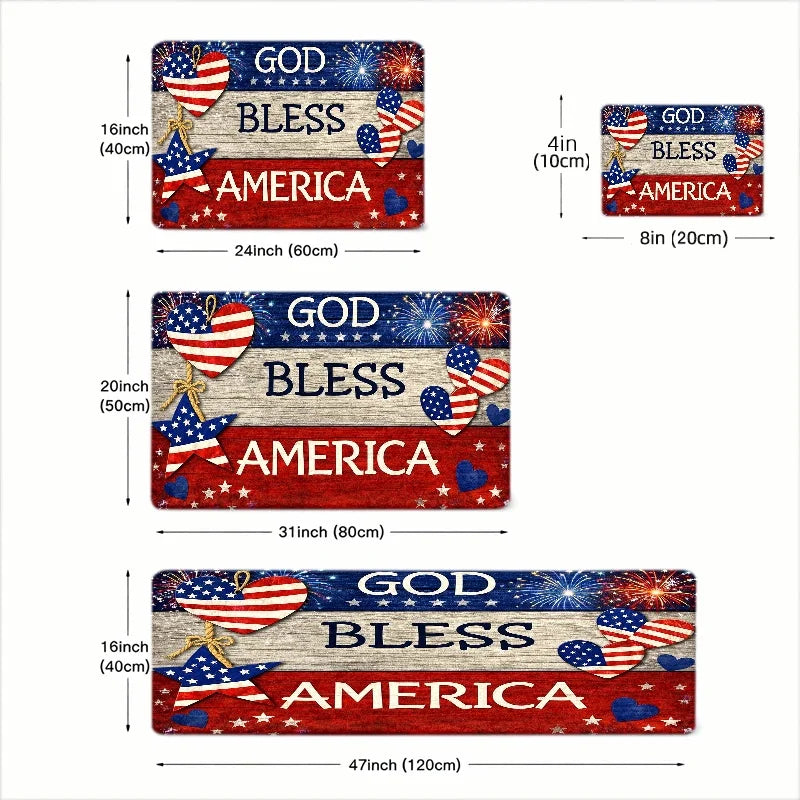 God Bless America Independence Day Doormat American Flag Heart Star Non Slip Wear Resistant Indoor Outdoor Entrance Rug