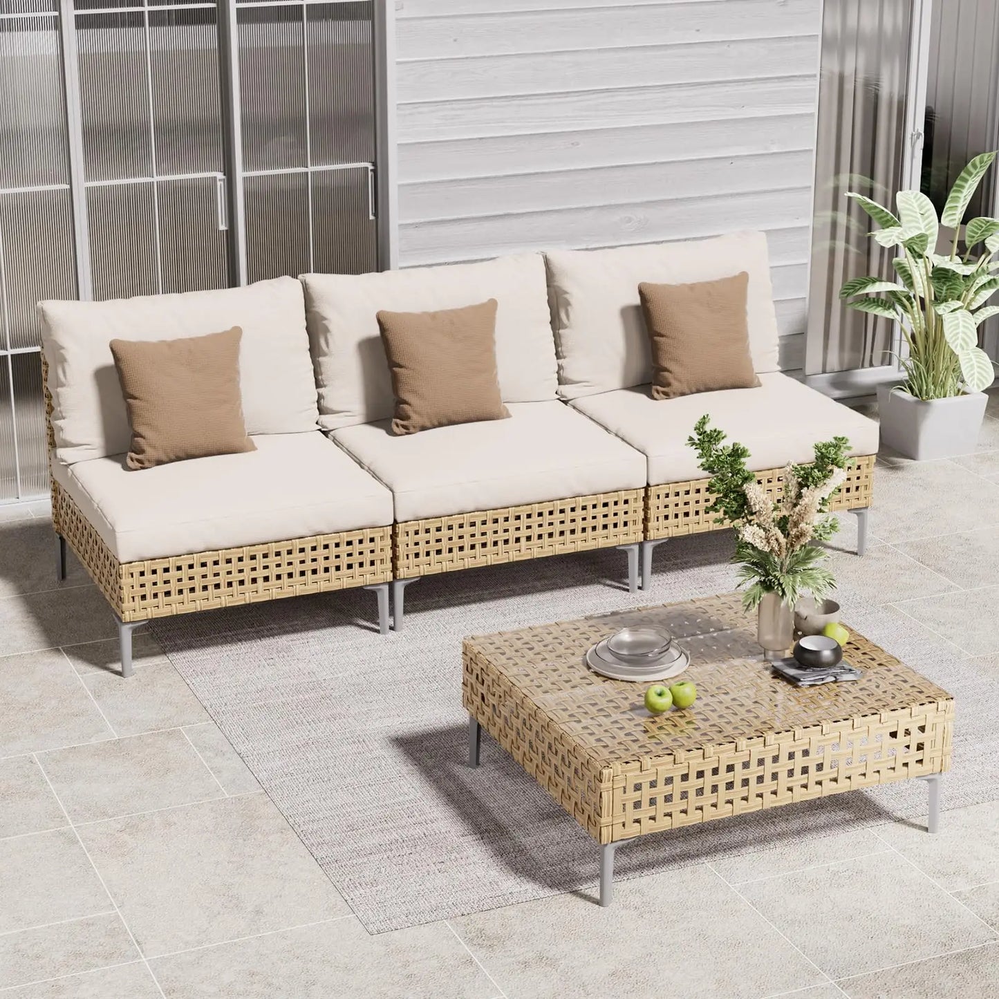7‑Piece Outdoor Conversation Set – Wicker Sectional Patio Sofa with Water‑Resistant Thick Cushions