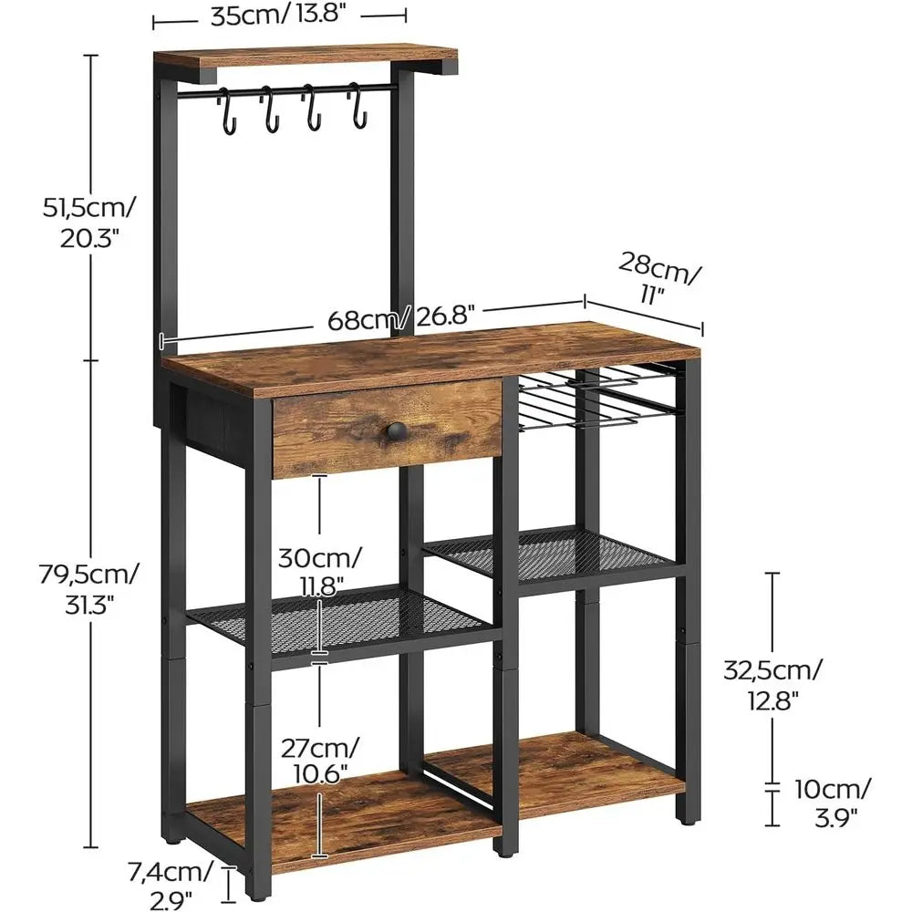 5‑Tier Bakers Rack with Storage Drawer – Coffee Bar Station with Pod Holder