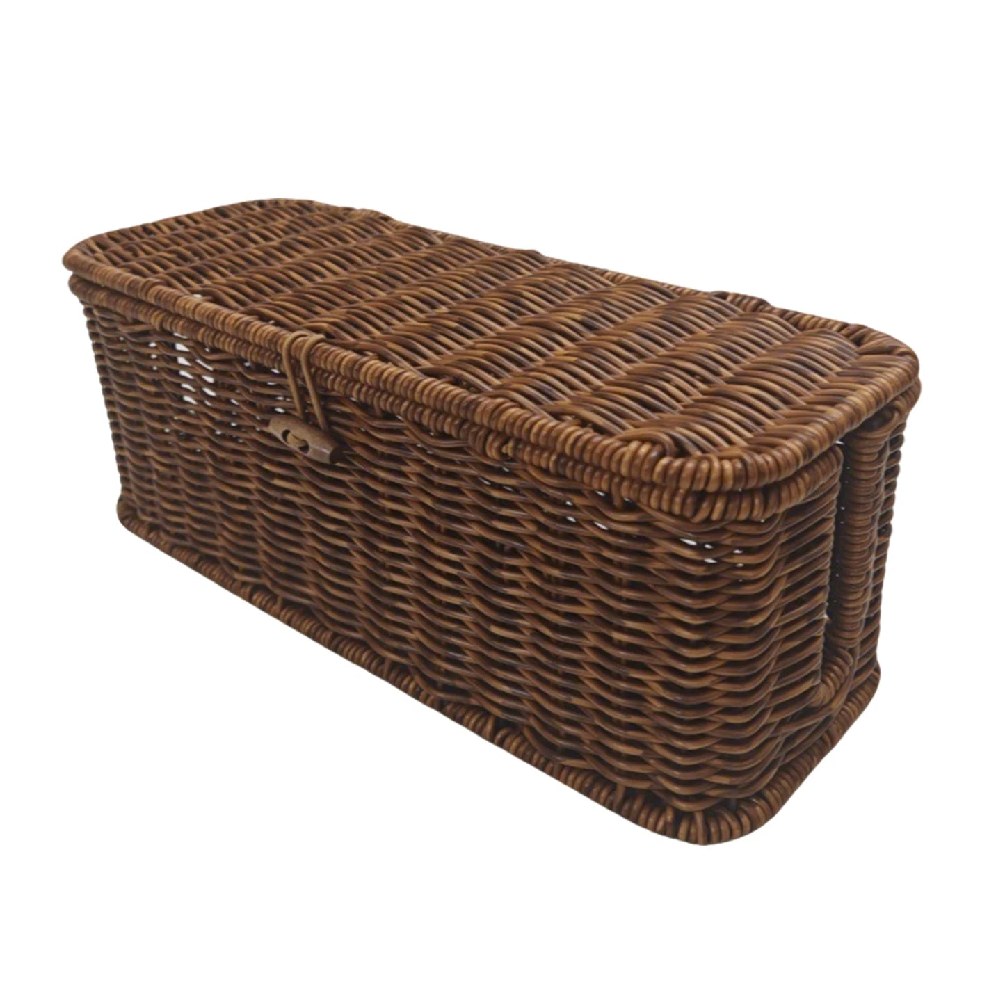 Handwoven Wicker Cable Organizer Basket with Lid Button Lock