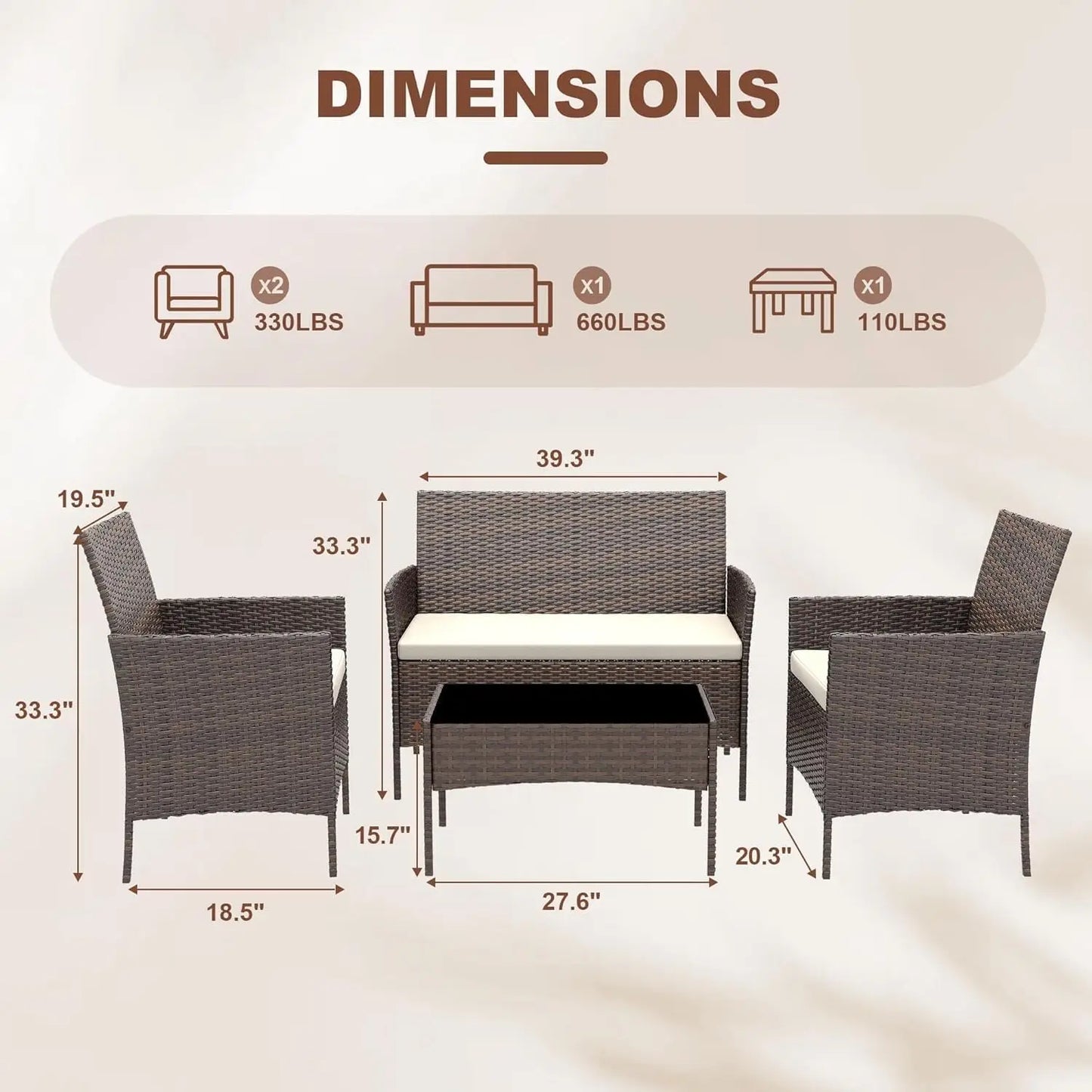 4‑Piece Patio Furniture Set – Glass Coffee Table & 3 Cushioned Chairs for Garden, Balcony & Backyard