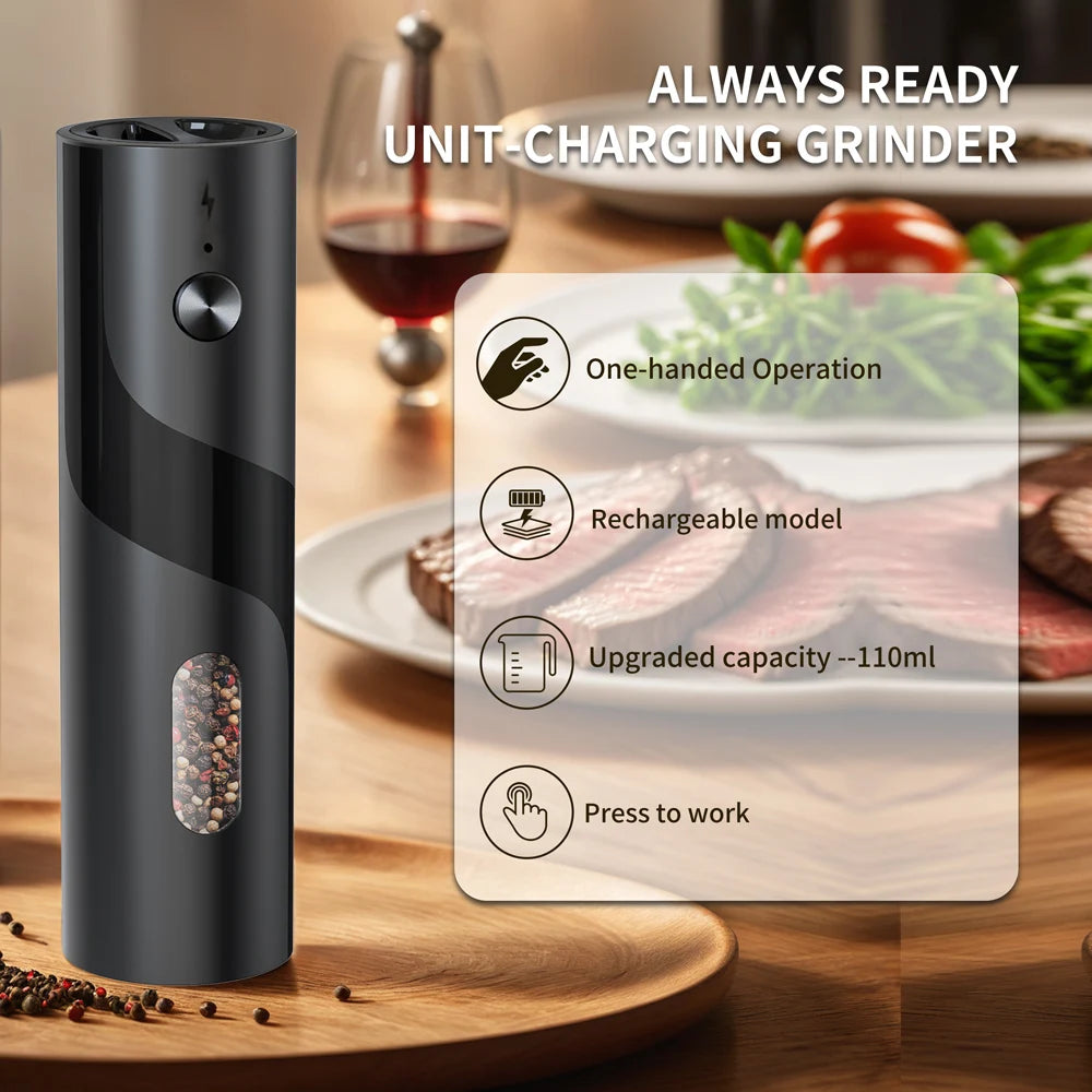 2‑Pack Electric Salt & Pepper Grinders – Rechargeable Automatic Mills with Large Capacity & Charging Base