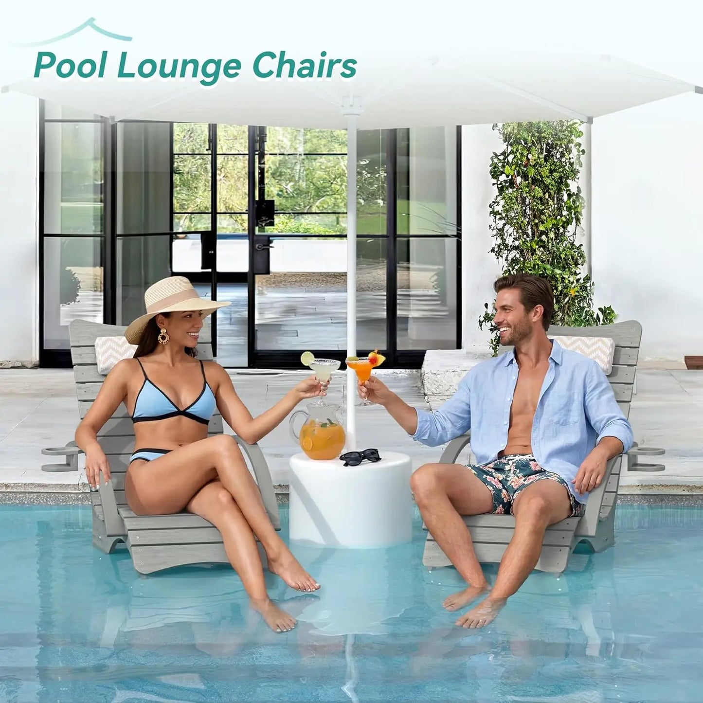 Lounge Chairs Set of 2 with Armrests – Fade‑Resistant Pool Loungers for 8–10" Shallow Water