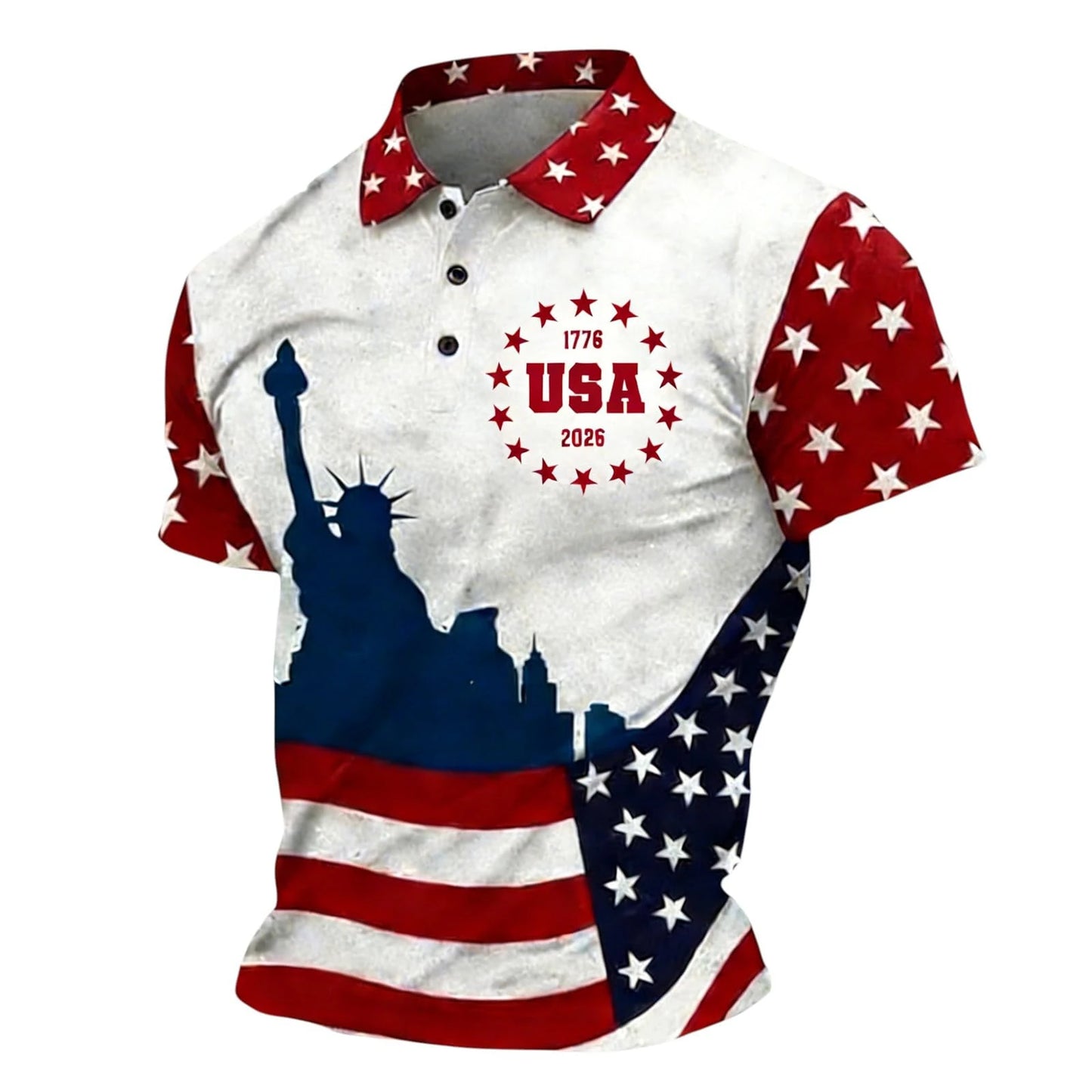 Casual Short Sleeve Polo Shirt - We The People, Men's 250th Anniversary National Flag Print Casual Short Sleeve Polo Shirt