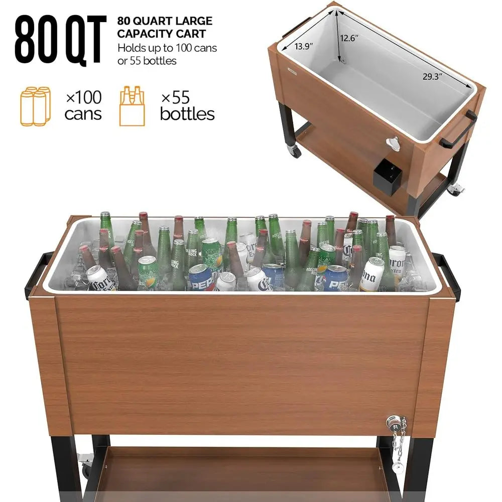 80QT Portable Wheeled Cooler – Outdoor Patio Beverage Cart for Deck & Backyard Parties