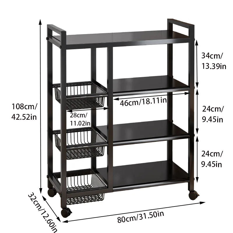 4‑Tier Removable Cabinet Storage Rack – Black Metal Vegetable & Fruit Organizer