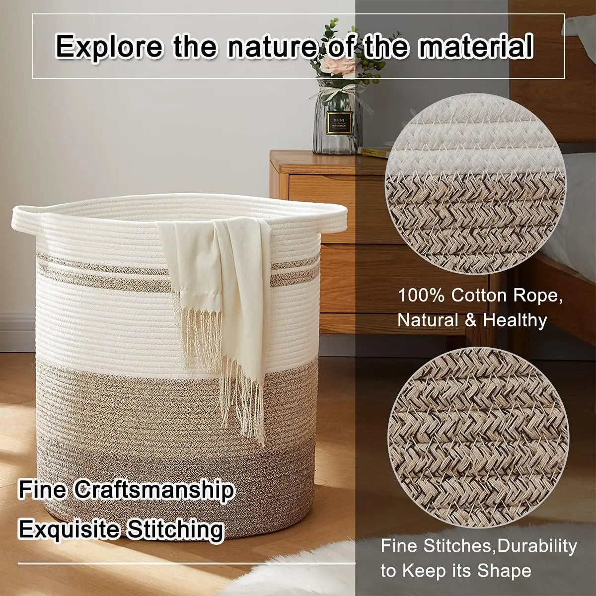 Woven Laundry Basket with Handles – Decorative Storage Bin for Living Room, Toys & Blankets