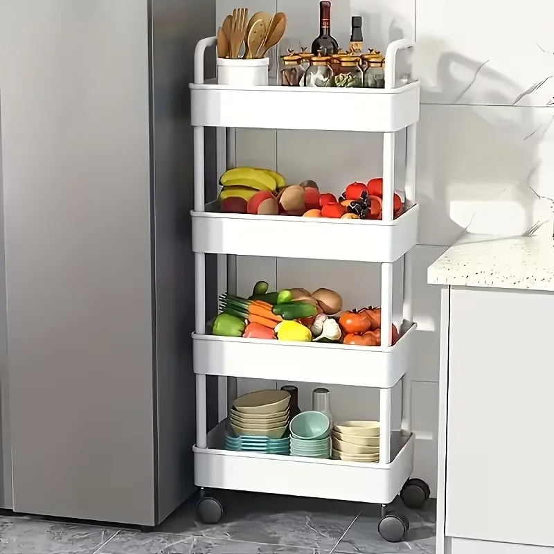 3/4‑Tier Heavy‑Duty Rolling Storage Cart – Multi‑Functional Floor‑Standing Trolley for Kitchen, Bathroom, Nursery & Bedroom