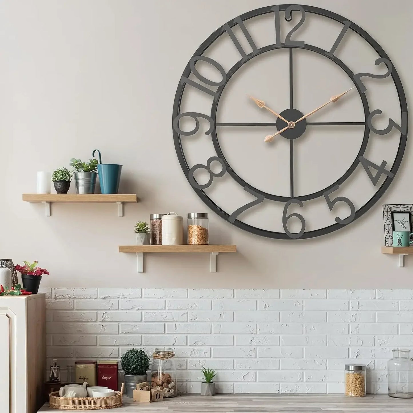 36" Oversized Wall Clock – Black Metal Decorative Clock for Living Room or Entryway