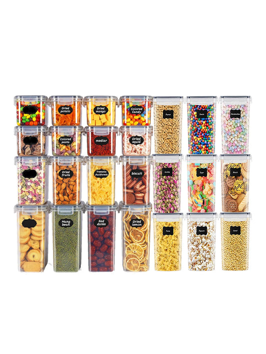 48pcs, Sealed food storage containers with lids, plastic kitchen pantry, dry cargo jars for grain, flour, sugar, labeled