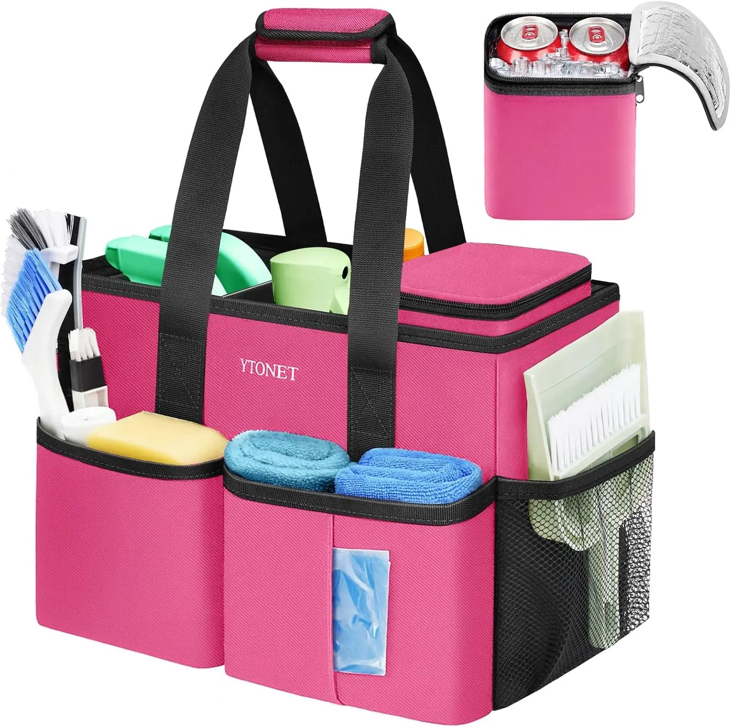 Water-Resistant Cleaning Caddy with Handle & Foldable Divider for Kitchen, Bathroom, Car Tools