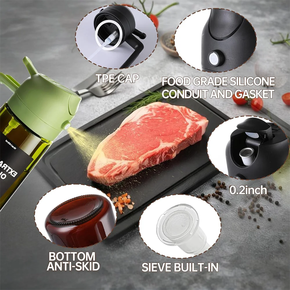 470ml Oil Sprayer for Cooking, 2-in-1 Olive Oil Dispenser and Oil Spray Bottle, Oil Spray with Stickers