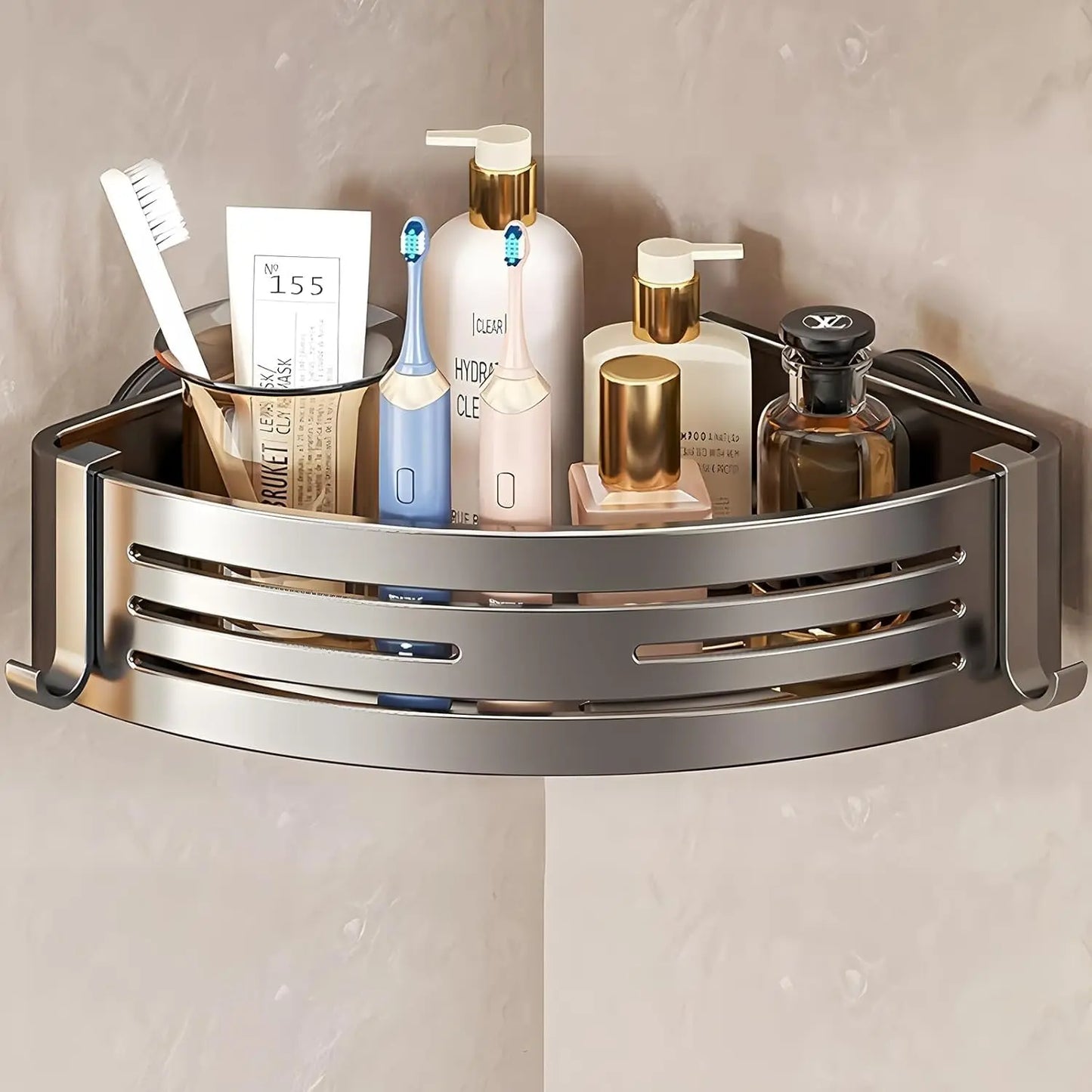 No Drill Suction Corner Bathroom Wall Mount Organizer, Instant Stick & Use, for Shower