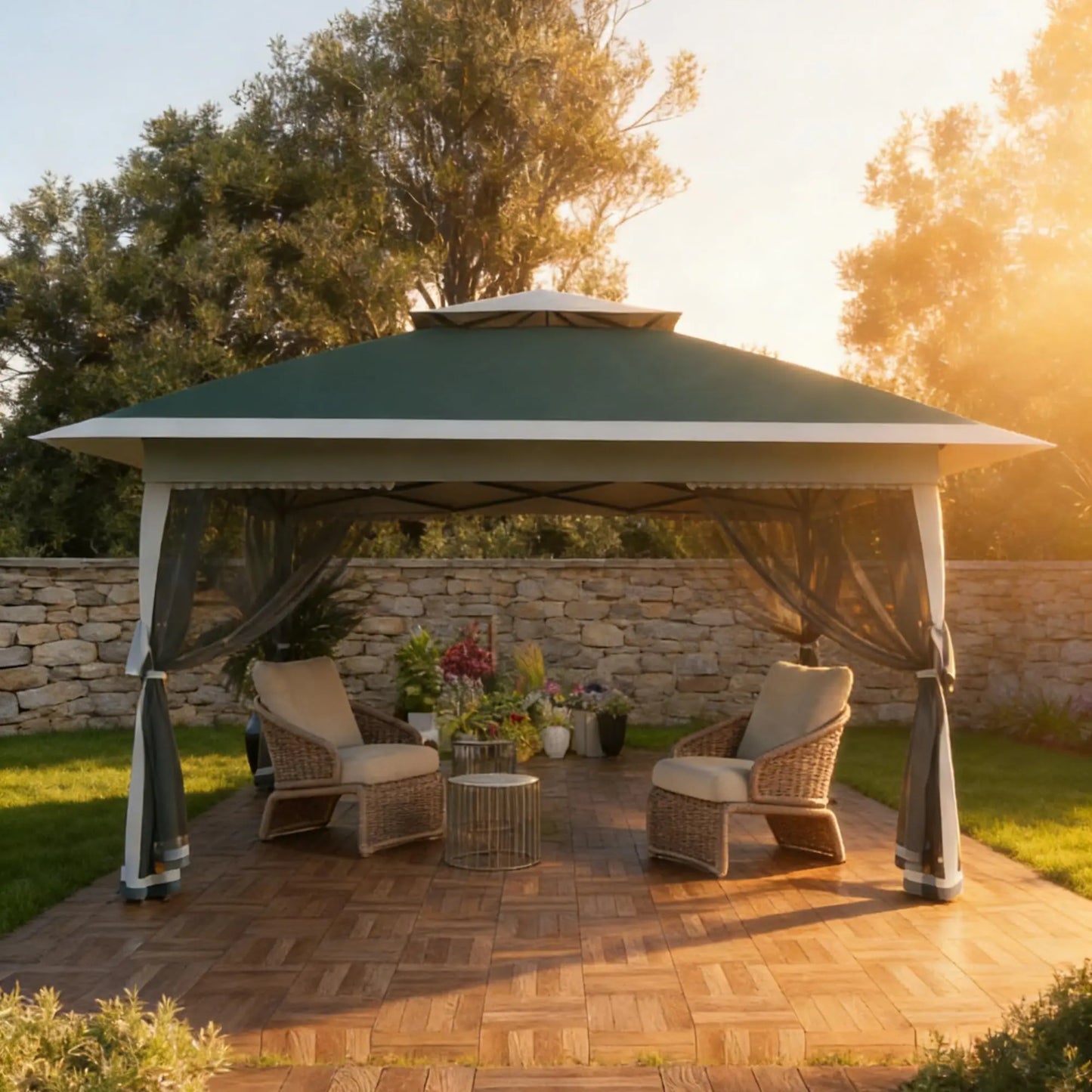 12x12FT Outdoor Canopy Tent, Height Adjustable Pop Up Gazebo With Mosquito Net & 4 SandBags For Backyard Party Camping