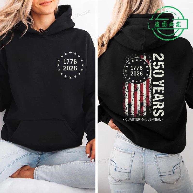 America 250th Anniversary Printed Women/Men Hoodies Sportwear - Fleece Hoodie 1776–2026