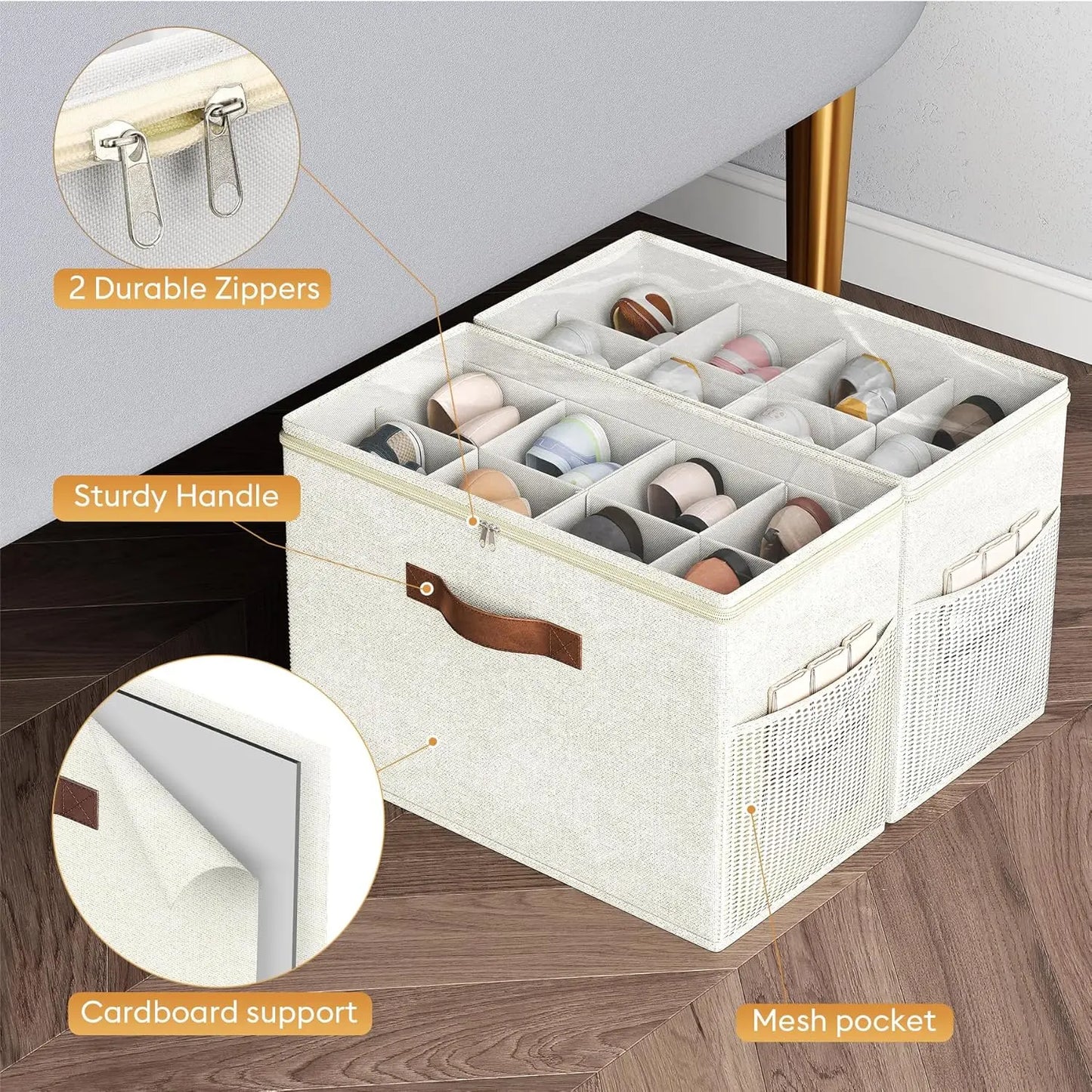 Foldable Shoe Storage Organizers (2‑Pack) – Adjustable Dividers & Clear Cover, Holds Up to 16 Pairs