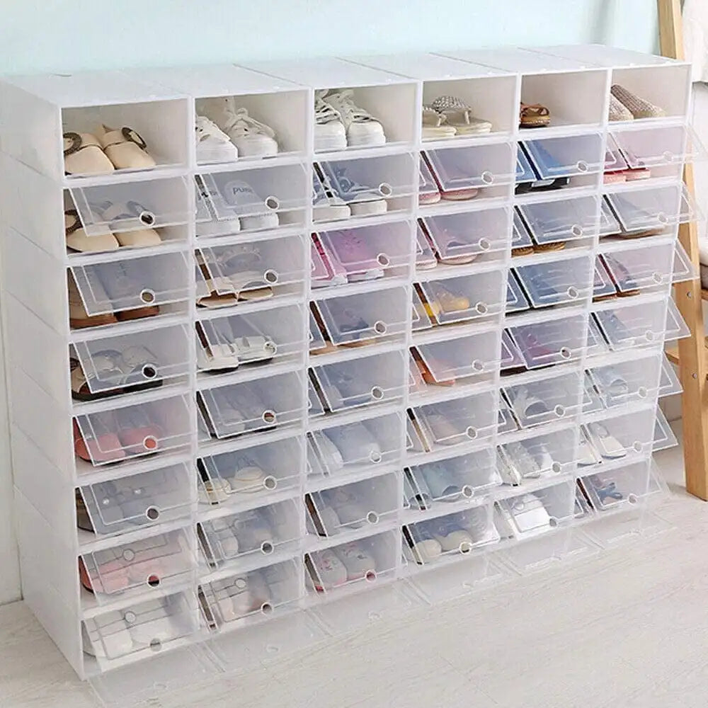 Foldable Flip Shoe Boxes Set (20/24 PCS) – Stackable Clear Plastic Shoe Storage Containers, 13" × 9" × 5.5"