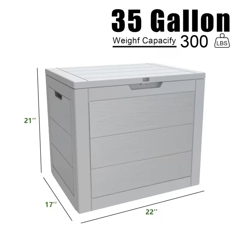 35-Gallon Outdoor Storage Box Waterproof UV-Resistant Lockable for Garden Tools Furniture Toys - Indoor/Outdoor Organizer