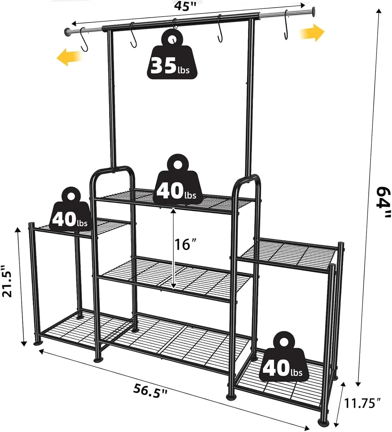 3‑Tier Metal Plant Stand – Expandable Indoor/Outdoor Flower Pot Shelf, Heavy‑Duty Ladder Design (Black)