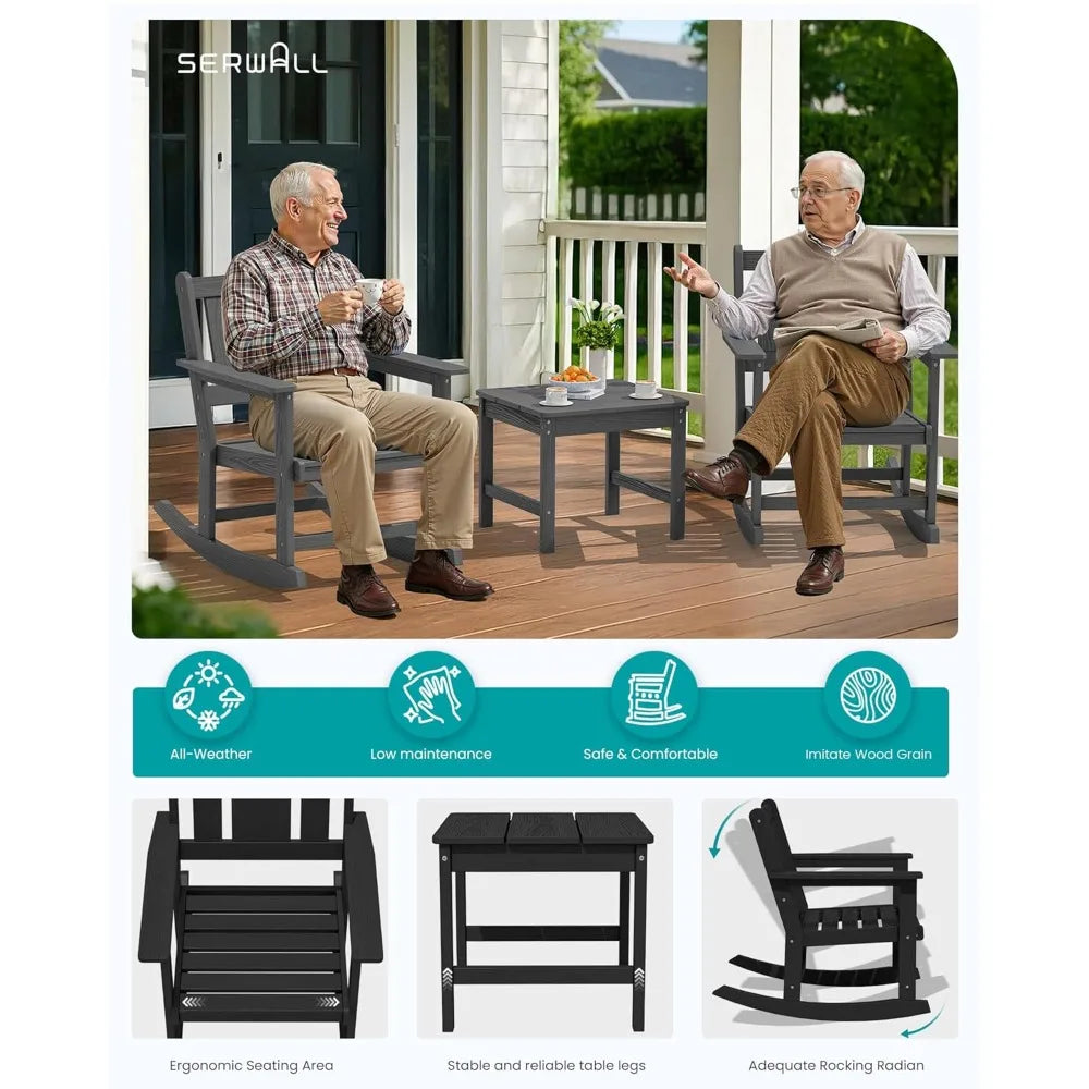 3‑Piece Patio Rocking Chair Set – All‑Weather Chairs with Cushions & Side Table