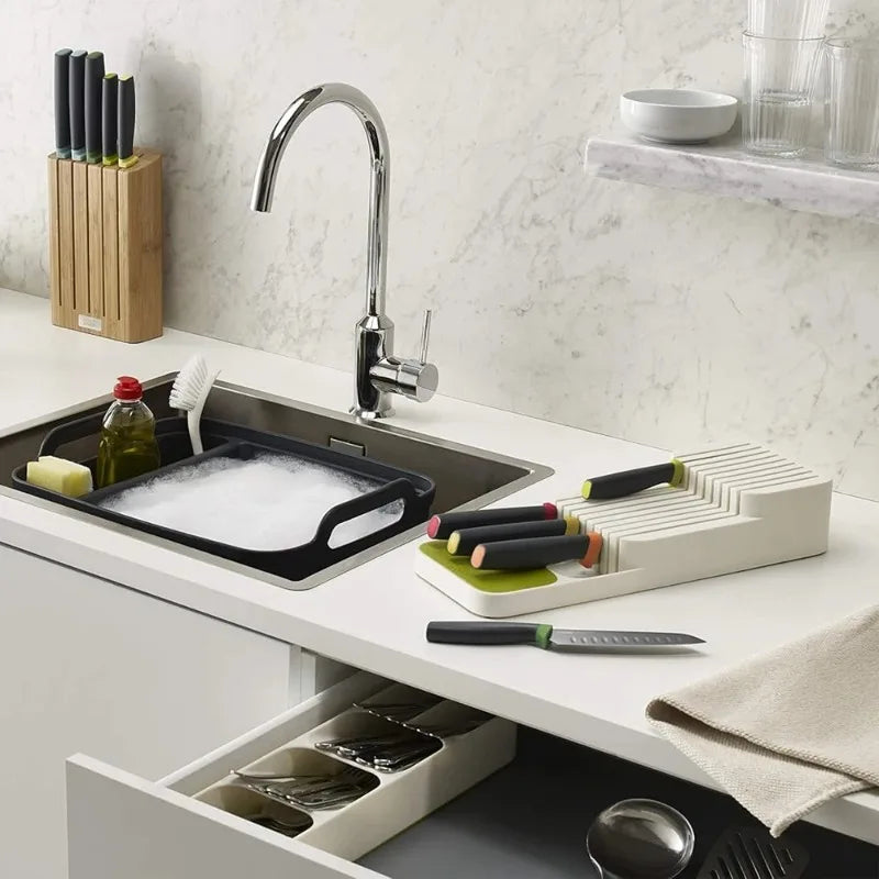 Kitchen knife sorting rack, drawer/countertop dual-purpose, with drain