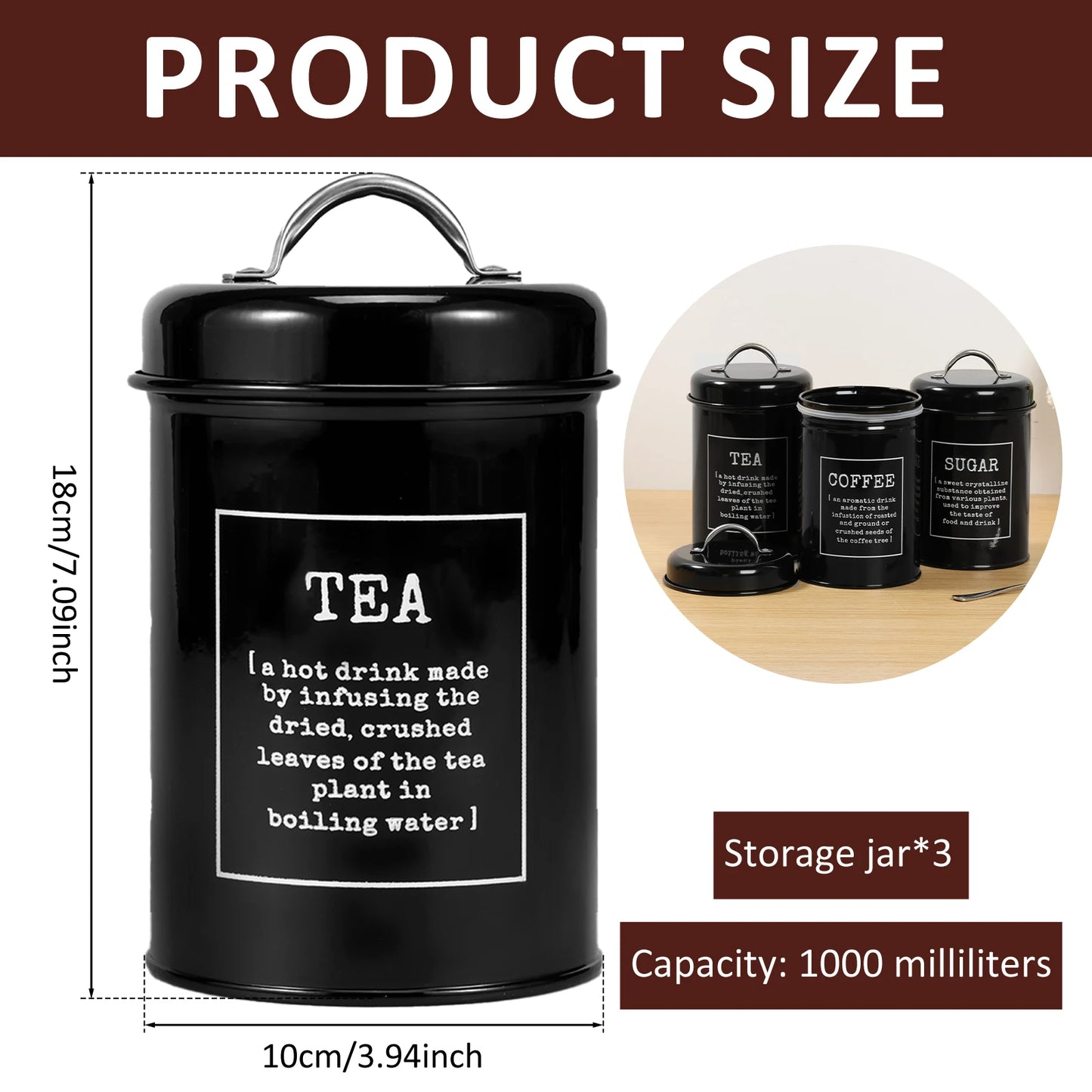 3Pcs Coffee Bean Organizer - Tea, Coffee, and Sugar Canisters Set with Lid