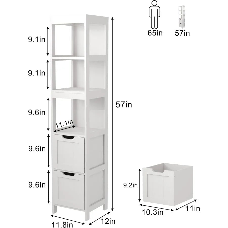 Bathroom Storage Cabinet/ Organizer With 2 Drawers And 3 Shelves