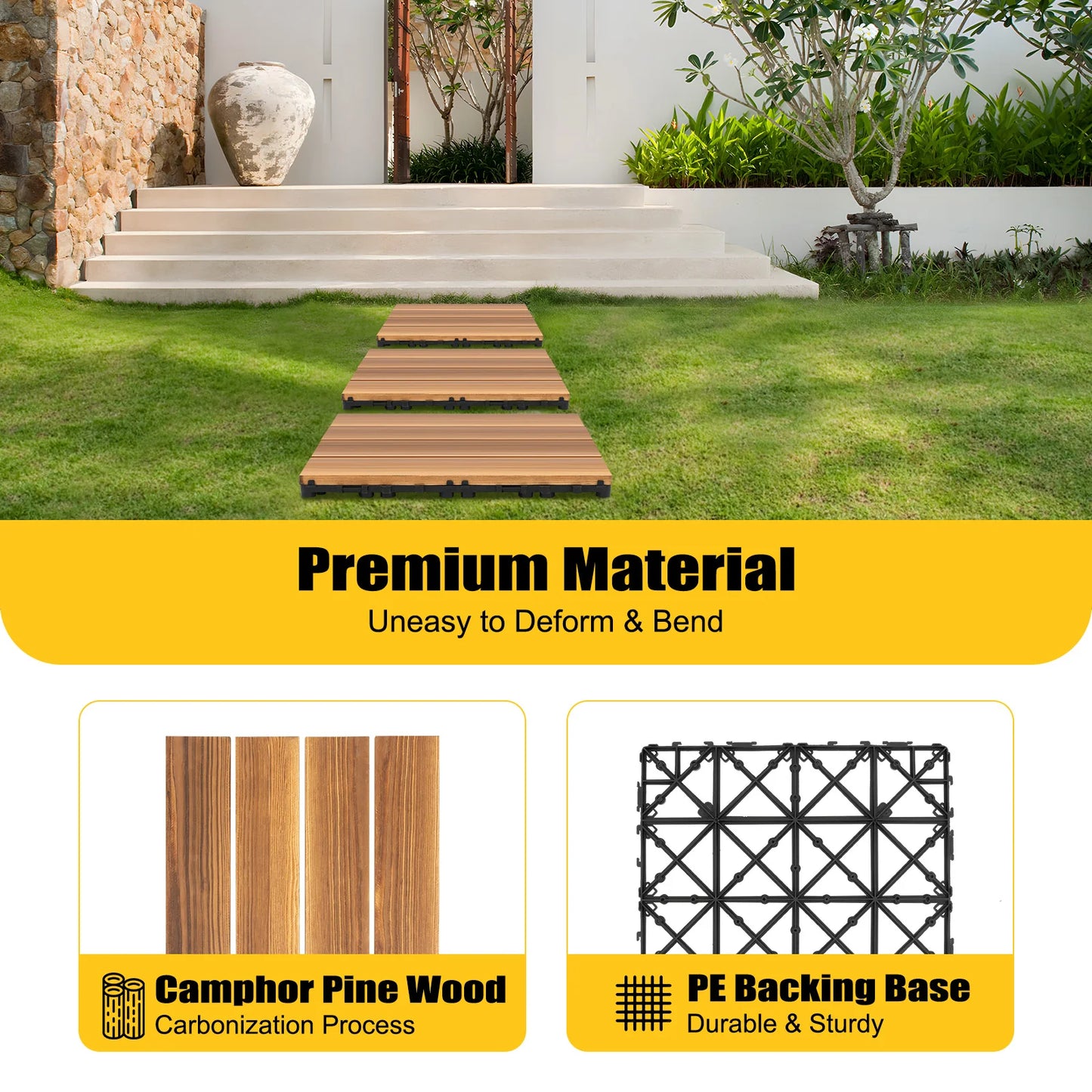 36‑Pack 12"×12" Wood Interlocking Floor Tiles – Non‑Slip, Waterproof Outdoor Flooring