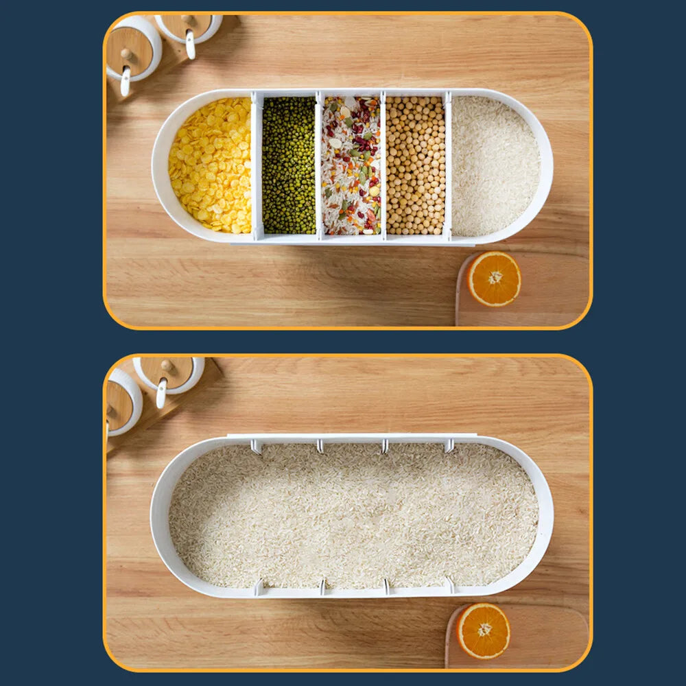 Wall-Mounted Dry Food Storage Dispenser Large Capacity Airtight Cereal & Grain Organizer with Removable Compartments