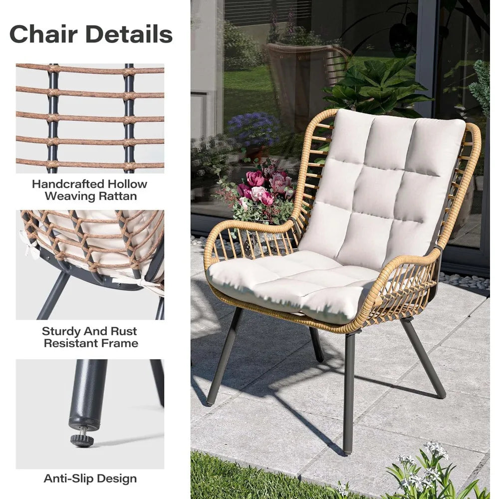 Small Patio Furniture Set with Coffee Table and Thick Cushions