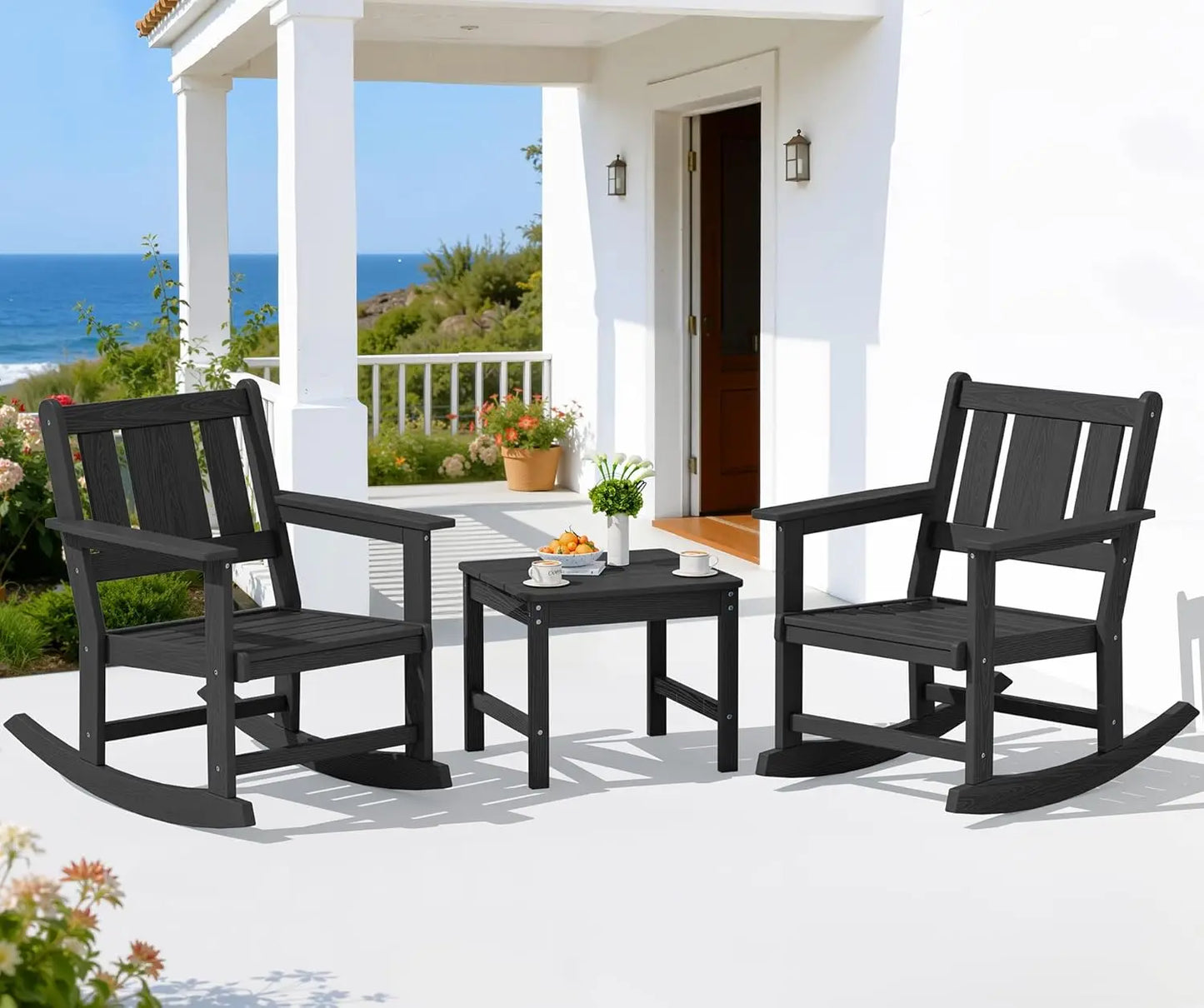 3‑Piece Patio Rocking Chair Set – All‑Weather Chairs with Cushions & Side Table