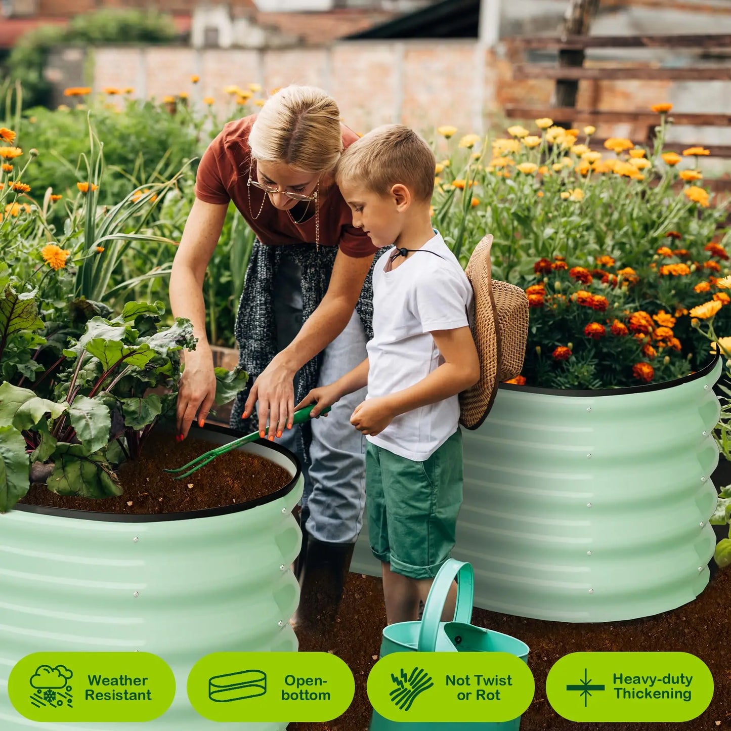Oval Galvanized Raised Garden Beds (2‑Pack) – Heavy‑Duty Metal Planter Boxes with Open Bottom & Safe Rubber Edging