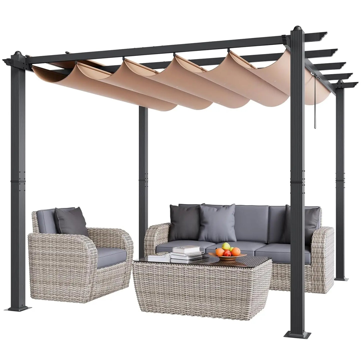 10'x10' Outdoor Retractable Pergola with Canopy, Aluminum