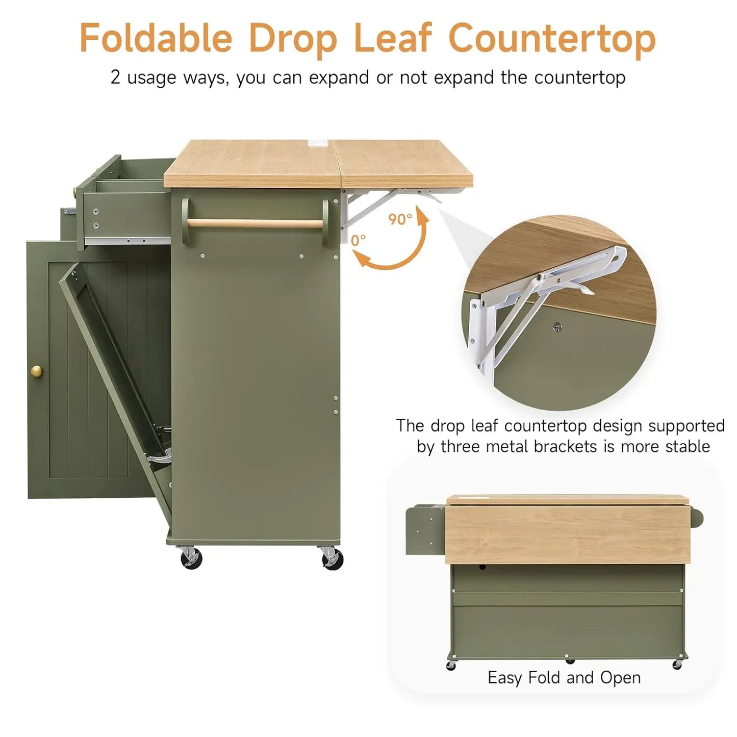 60" Kitchen Island with Power Outlet & Drop Leaf, Rolling Kitchen Island with Spice Rack, Towel Rack & Knife Slot