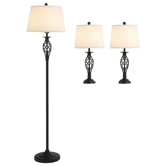 HOMCOM 3 Piece Table and Floor Lamp Set - Black/White