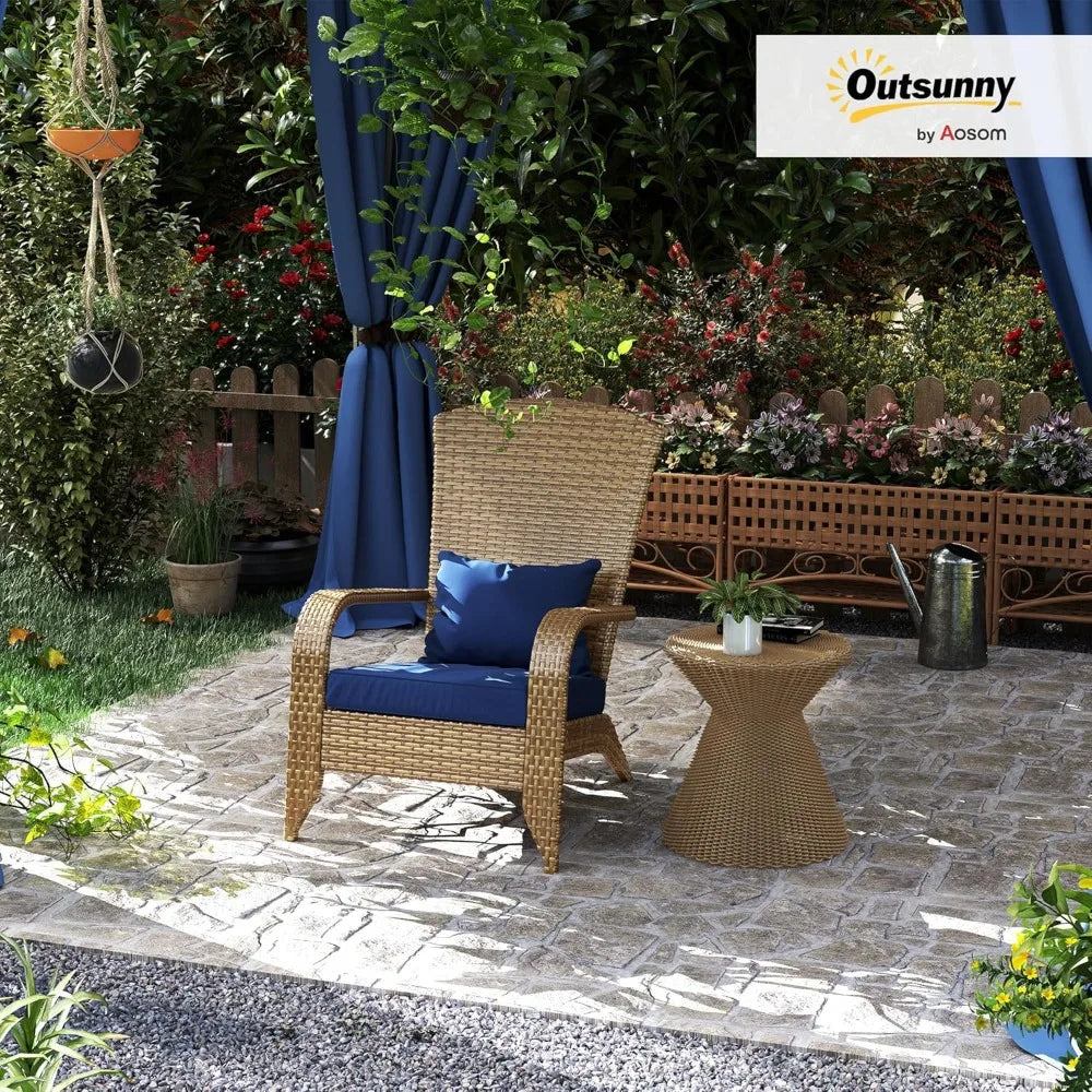 Wicker Adirondack Chair, All-Weather Rattan Seat w/ Cushions, Tall Curved Back & Arms