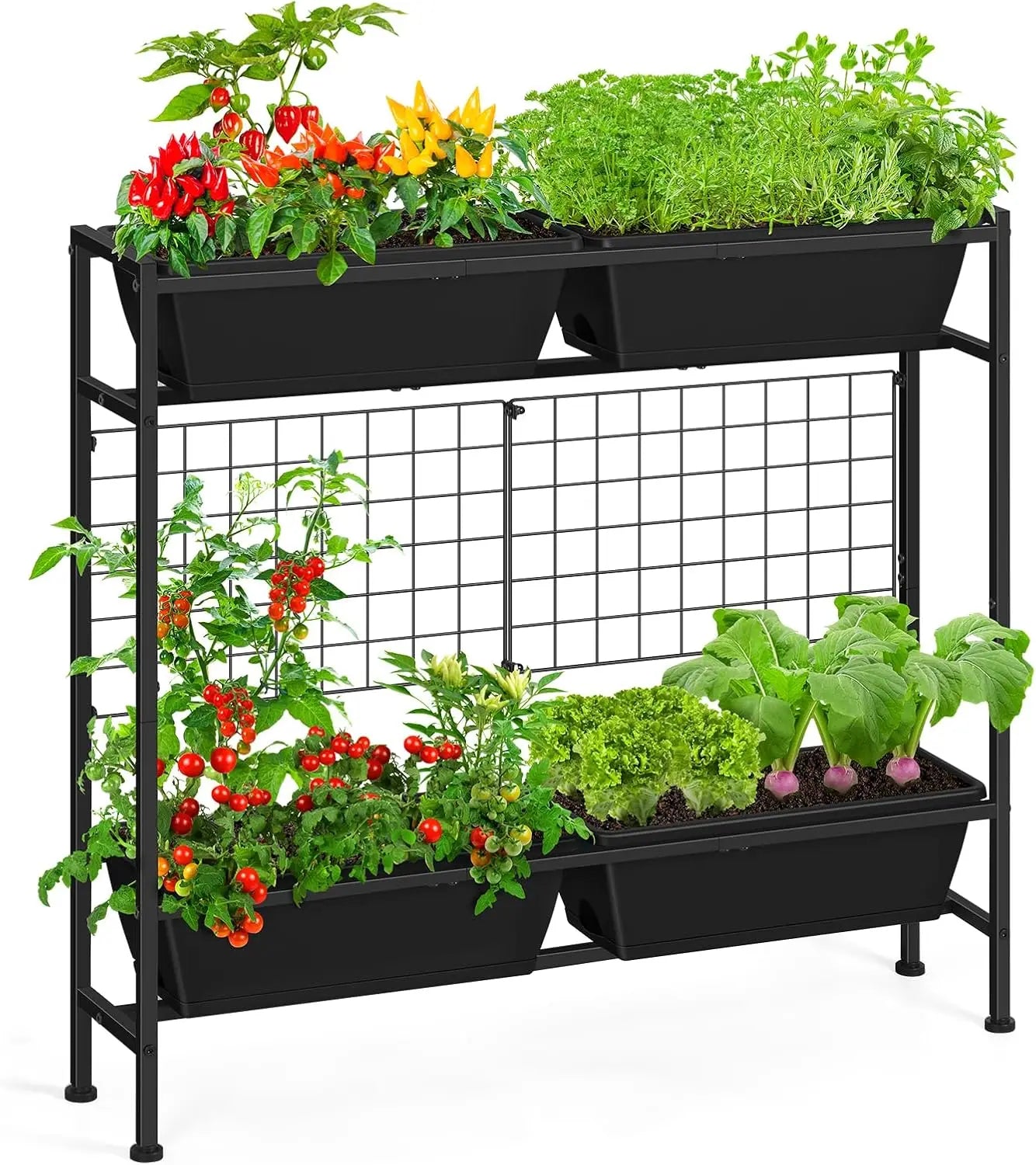 32" Tall Elevated Garden Bed with Trellis & Legs, Standing Planter for Vegetables, Flowers, Herbs - Black
